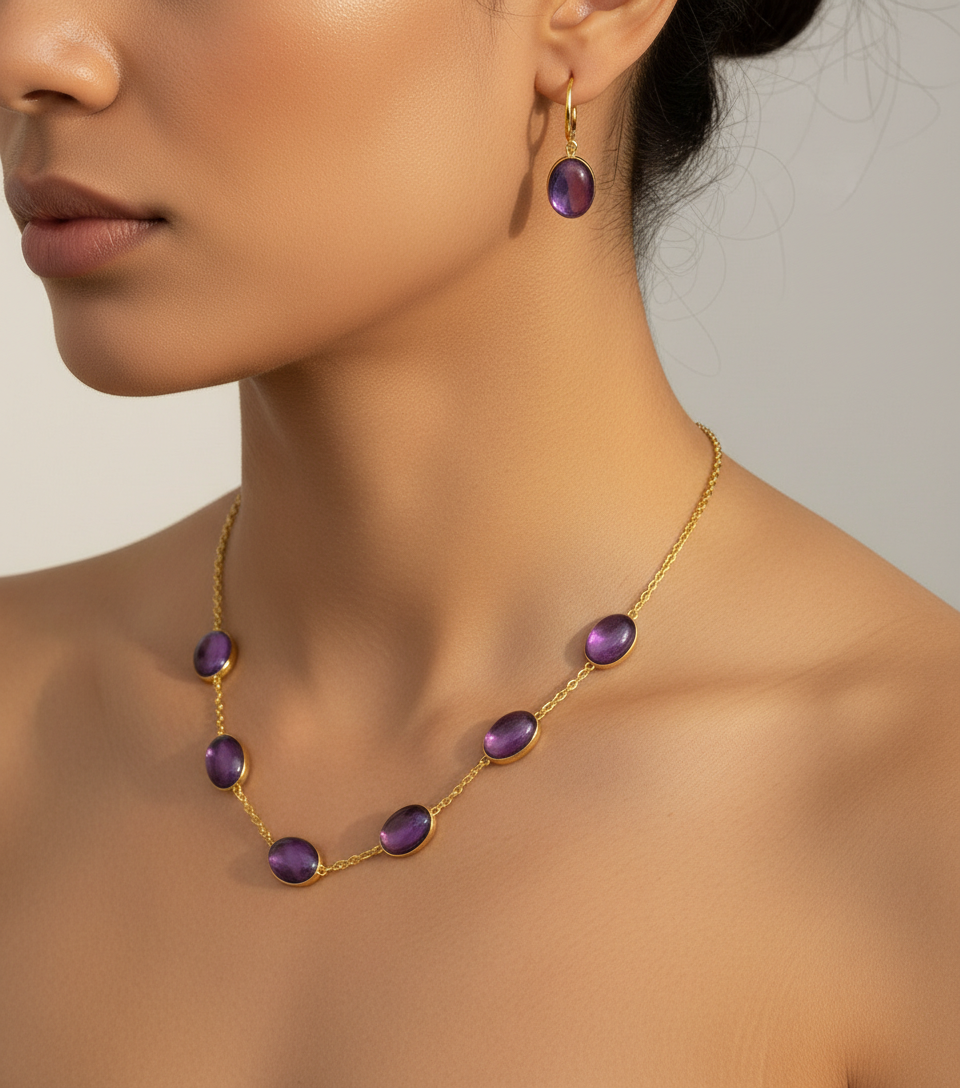 Purple Stone Necklace Set and Bracelet