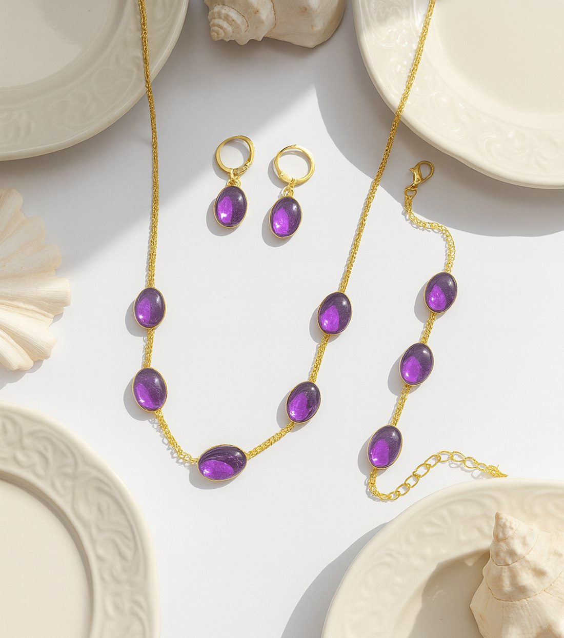Purple Stone Necklace Set and Bracelet