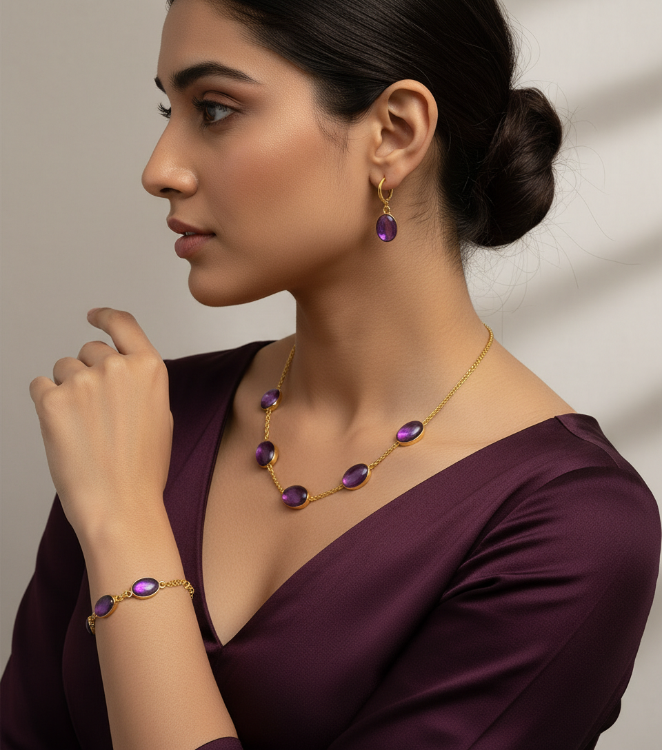 Purple Stone Necklace Set and Bracelet
