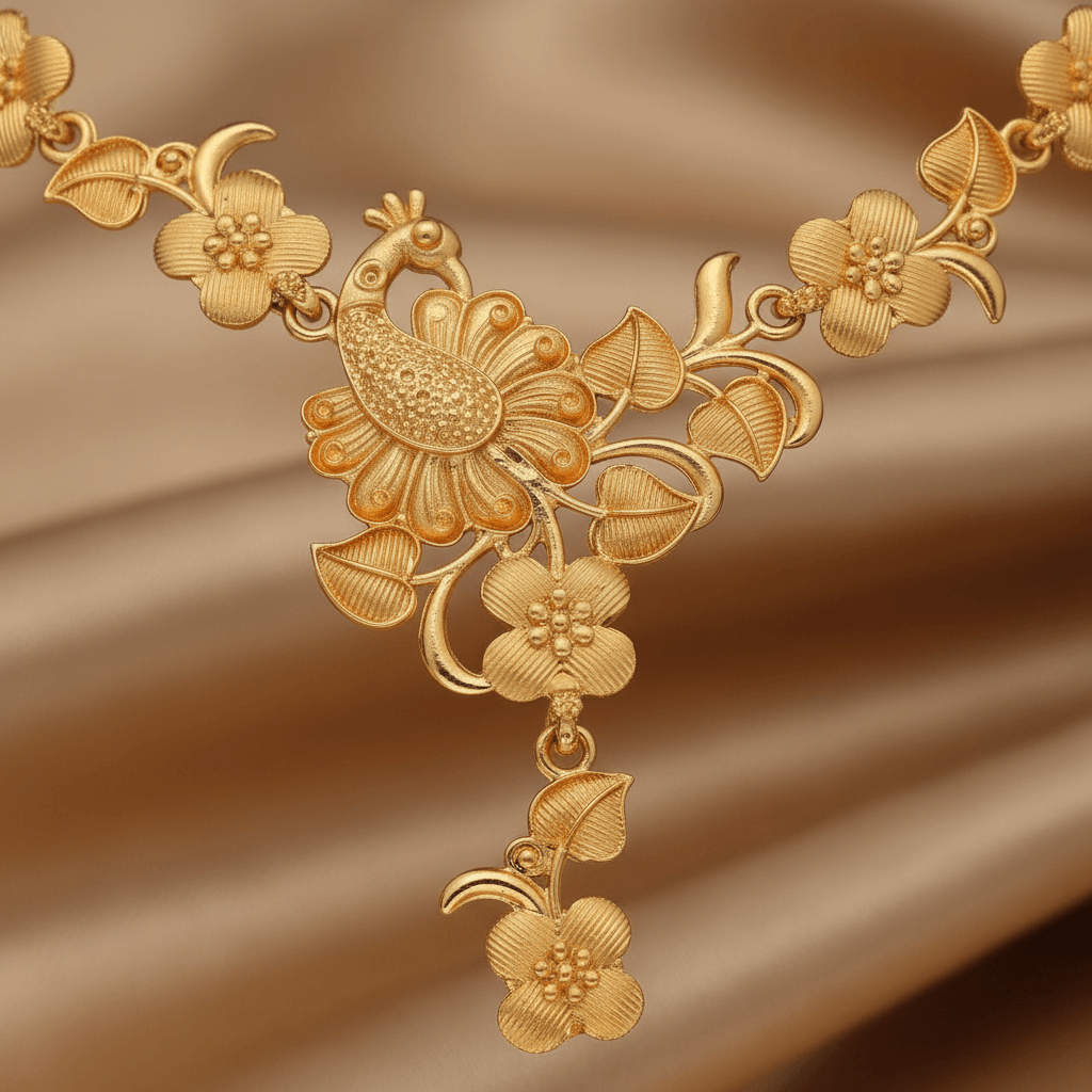 Golden Floral Peacock Premium Necklace Set