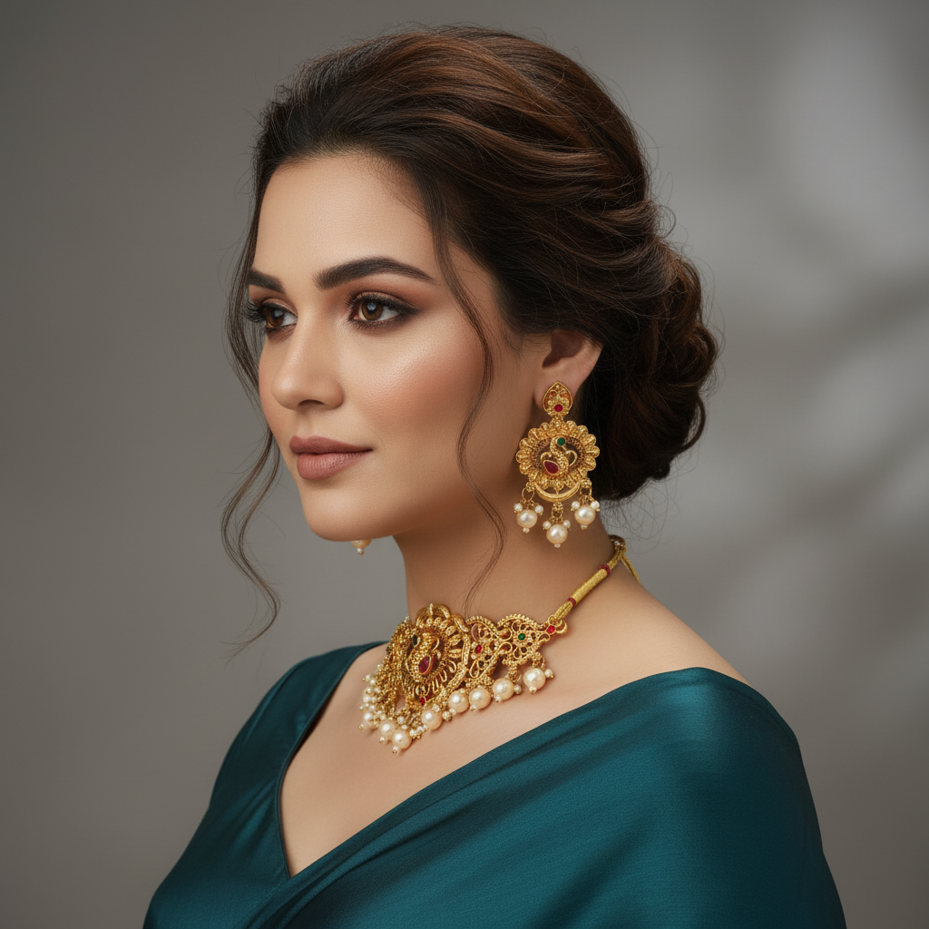 Nayanthara Peacock Temple Necklace Set