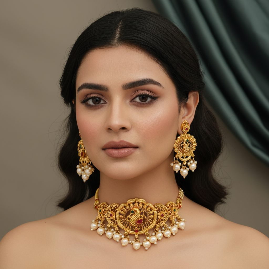 Nayanthara Peacock Temple Necklace Set