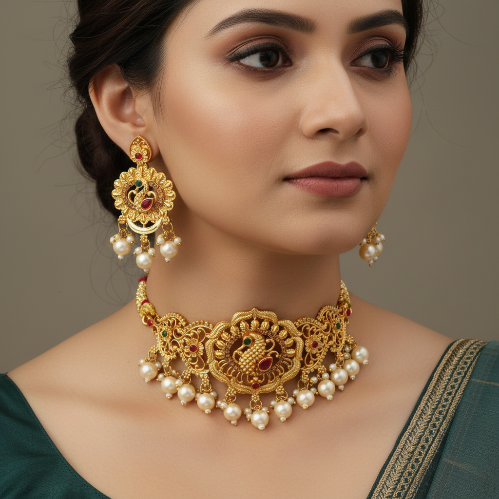 Nayanthara Peacock Temple Necklace Set