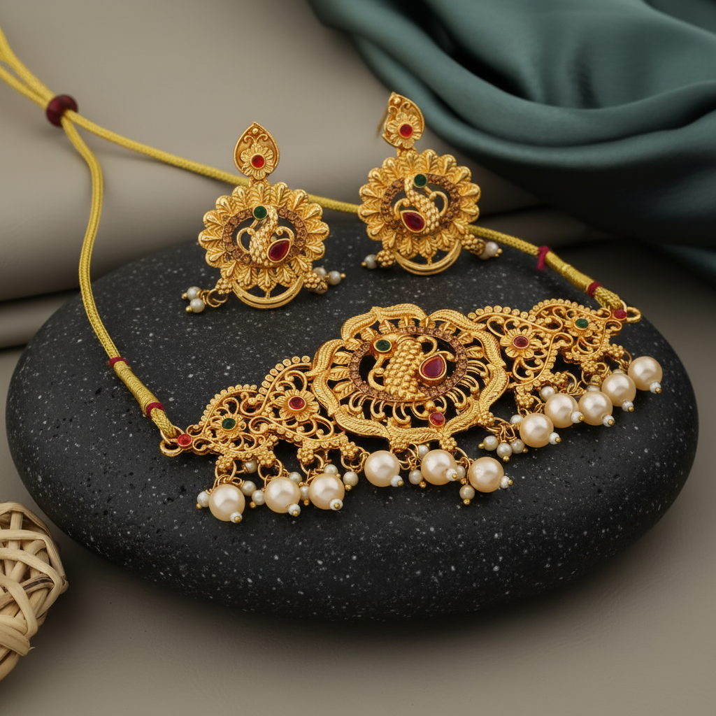 Nayanthara Peacock Temple Necklace Set