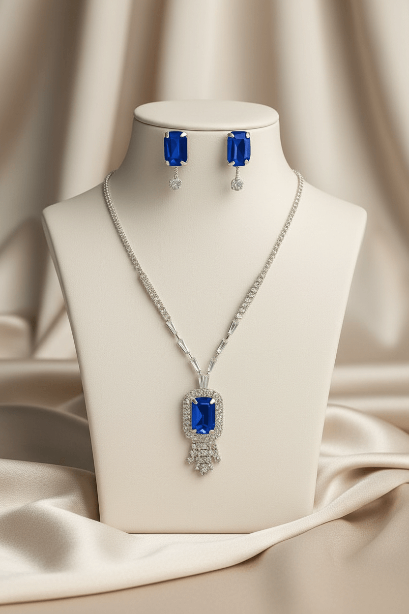 Blue Rangila Premium & Elegant ( Ira Sapphire ) Necklace & Earrings Set For Women & Girl