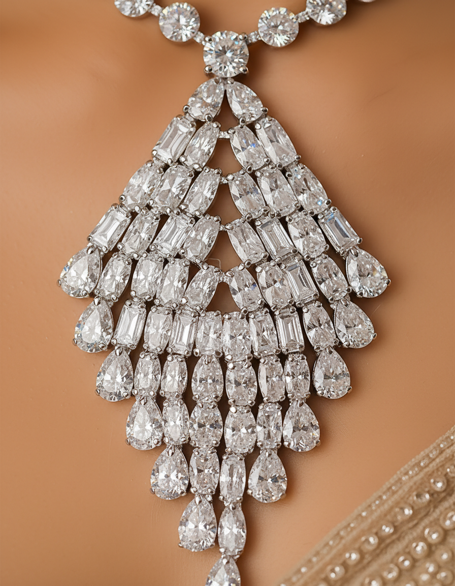 Silver Triangle Crystal Necklace Set