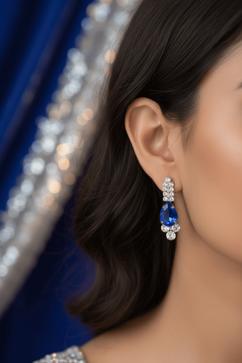 Royal Blue Floral Pear Premium Necklace & Earrings Set