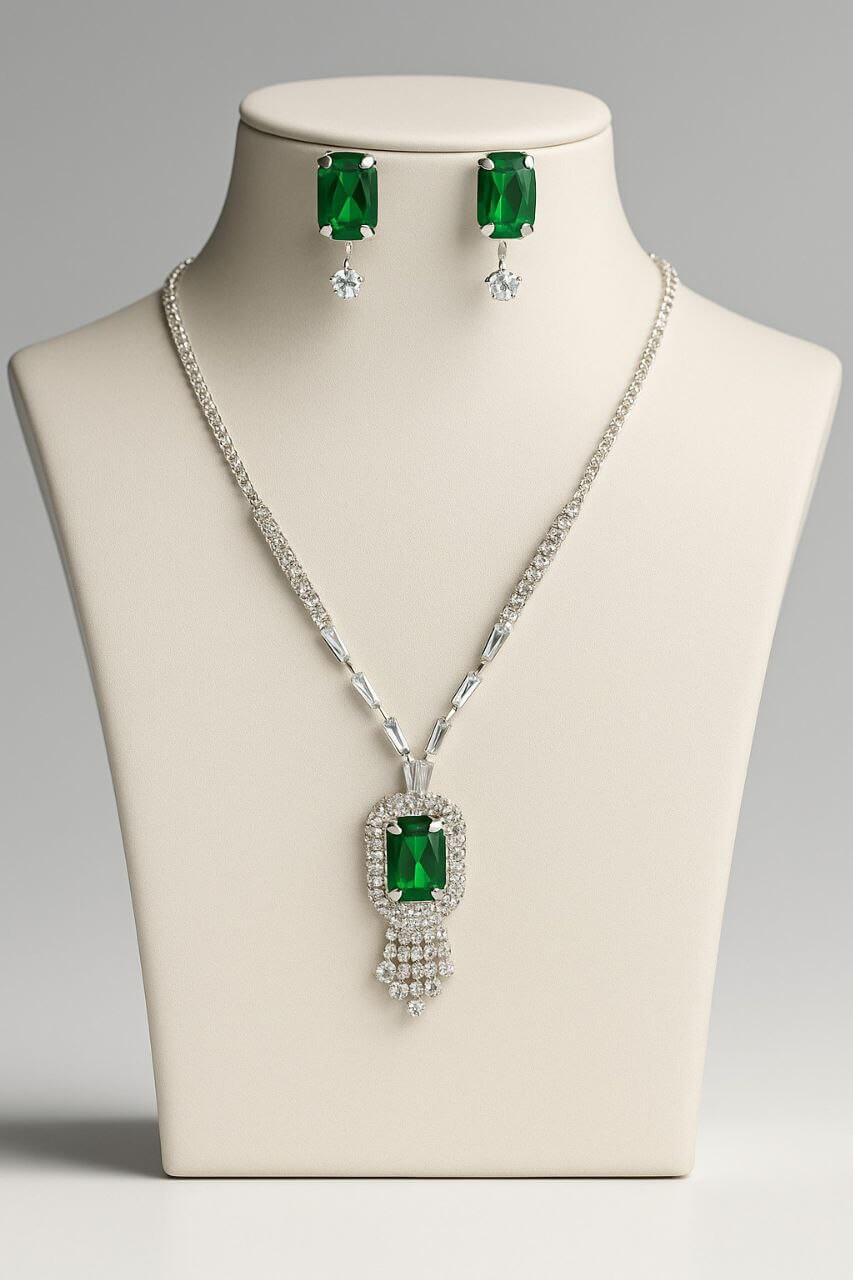 Green Rangila Premium Necklace & Earrings