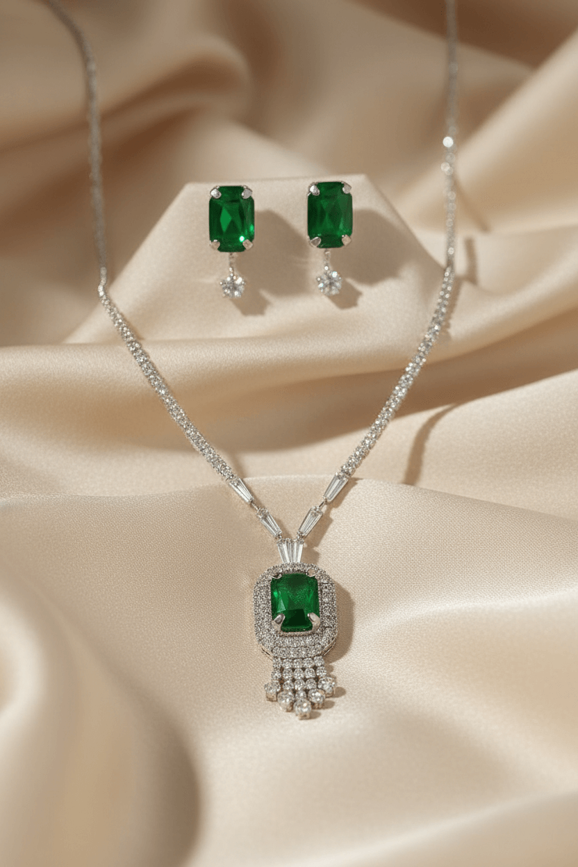Green Rangila Premium Necklace & Earrings