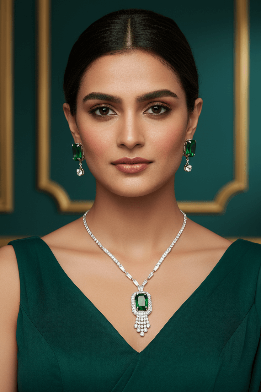 Green Rangila Premium Necklace & Earrings