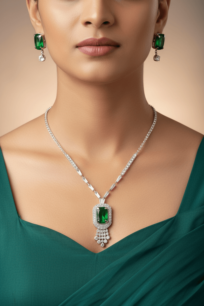 Green Rangila Premium Necklace & Earrings