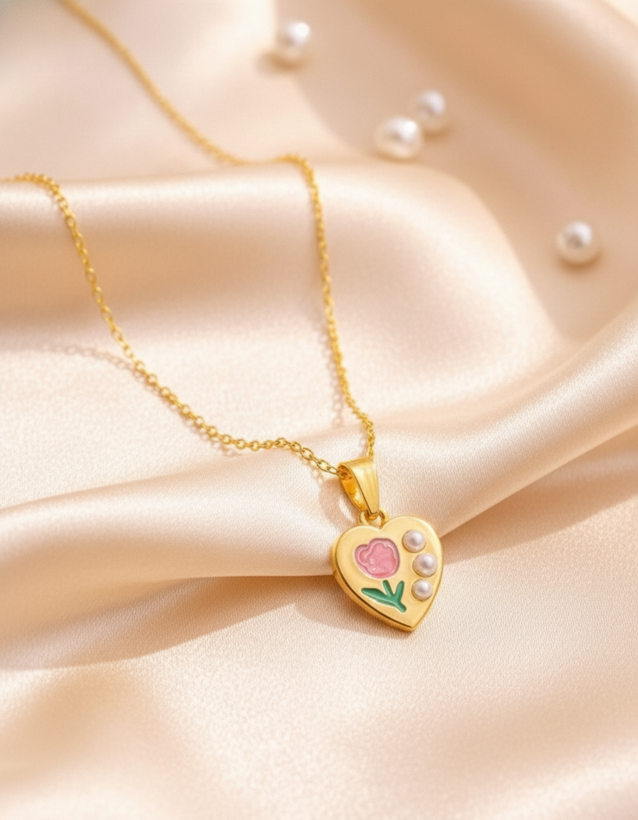 GOLD HEART FLOWER PENDANT 💛