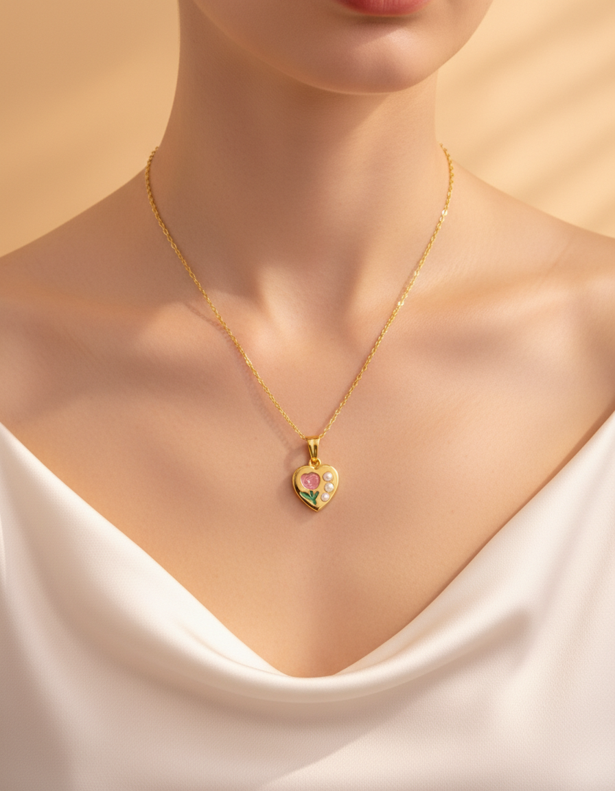 GOLD HEART FLOWER PENDANT 💛