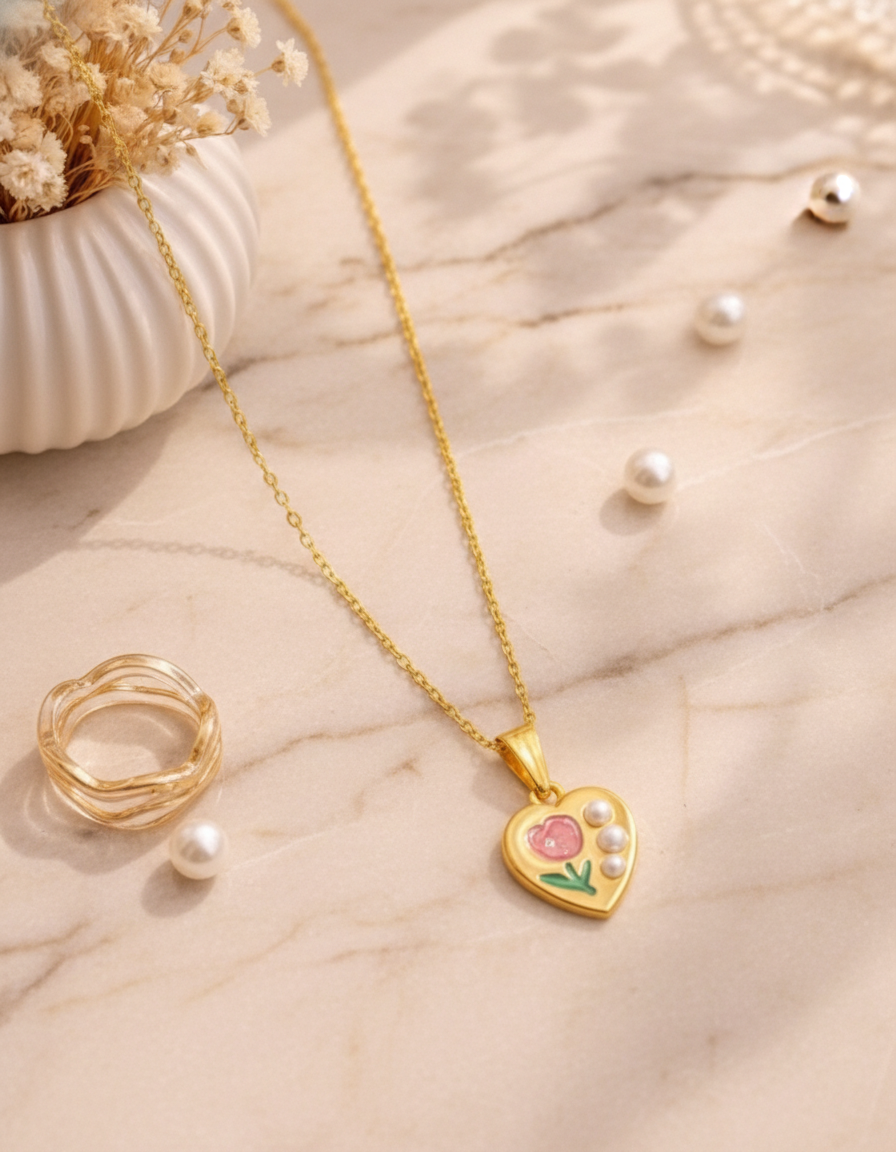 GOLD HEART FLOWER PENDANT 💛