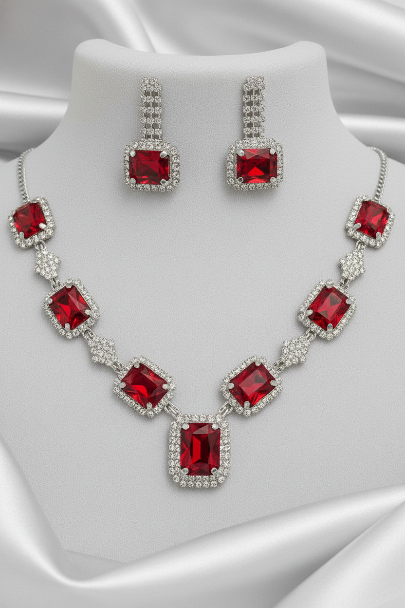 Rubi Necklace Set - Red