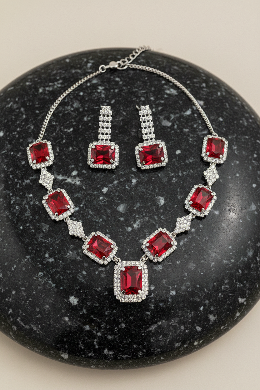 Rubi Necklace Set - Red