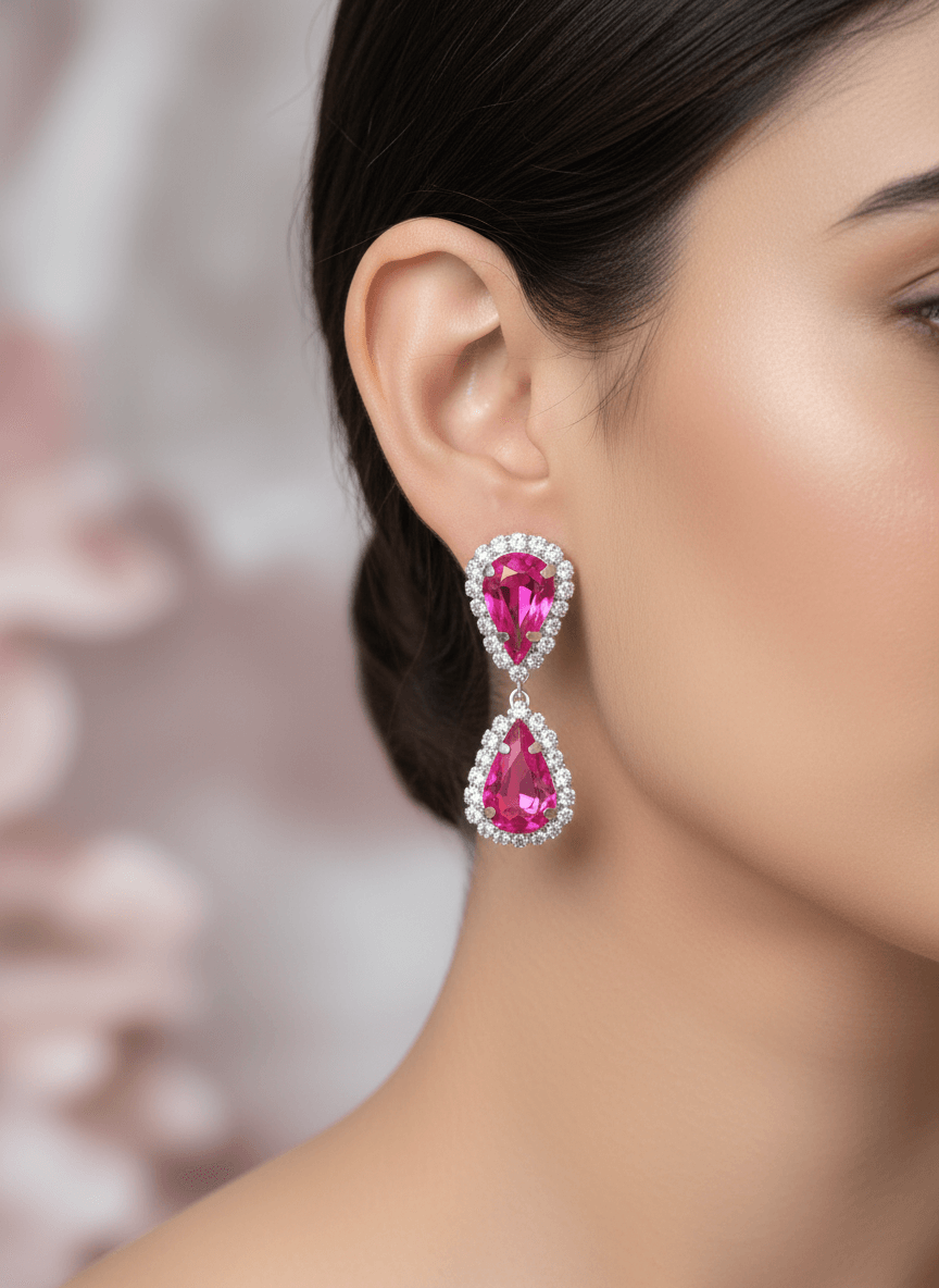 Pink Tilak Necklace & Earrings Set