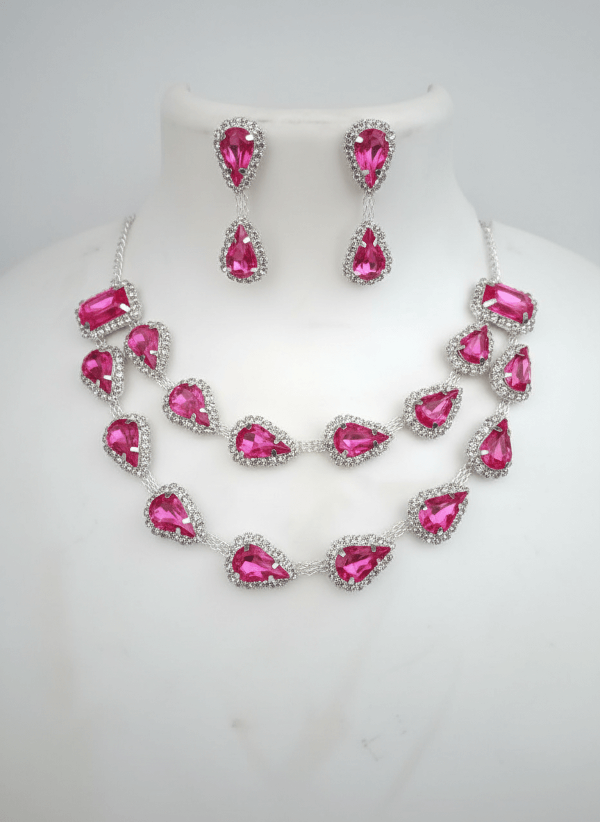 Pink Tilak Necklace & Earrings Set