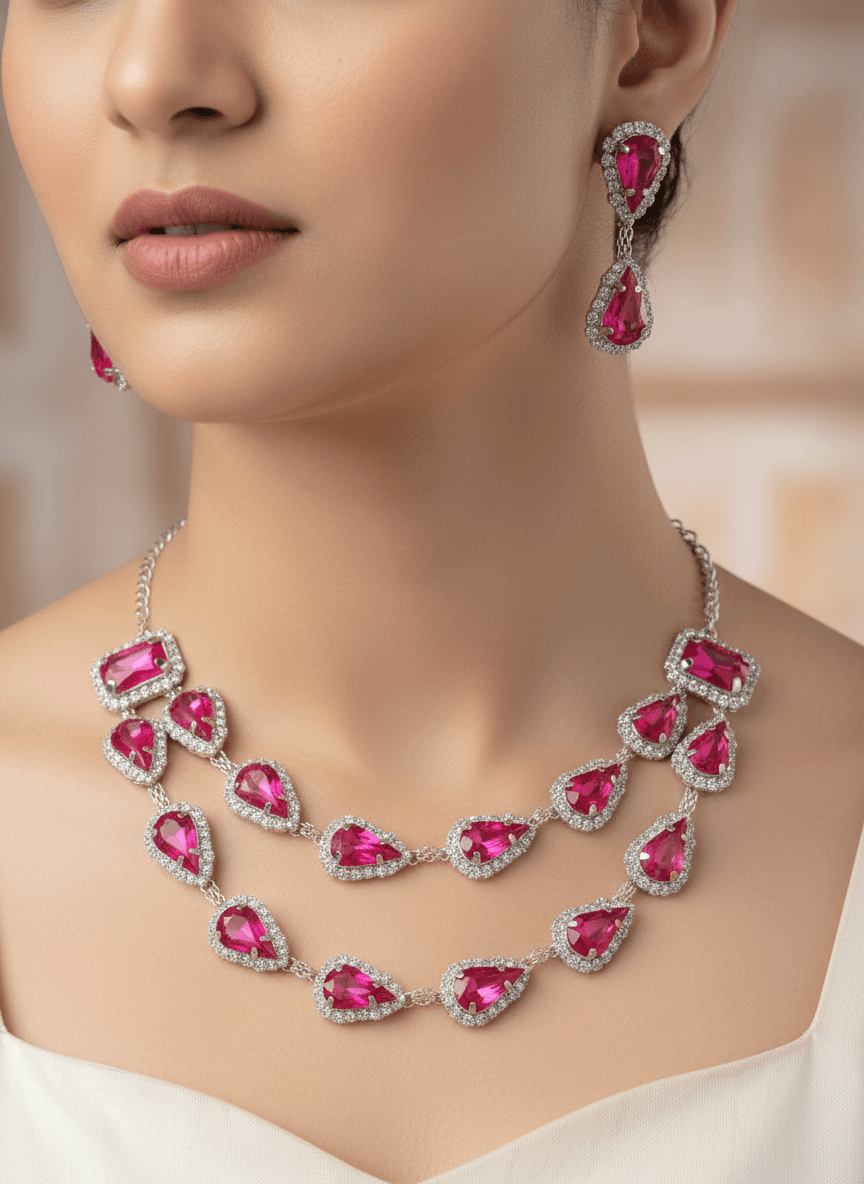 Pink Tilak Necklace & Earrings Set