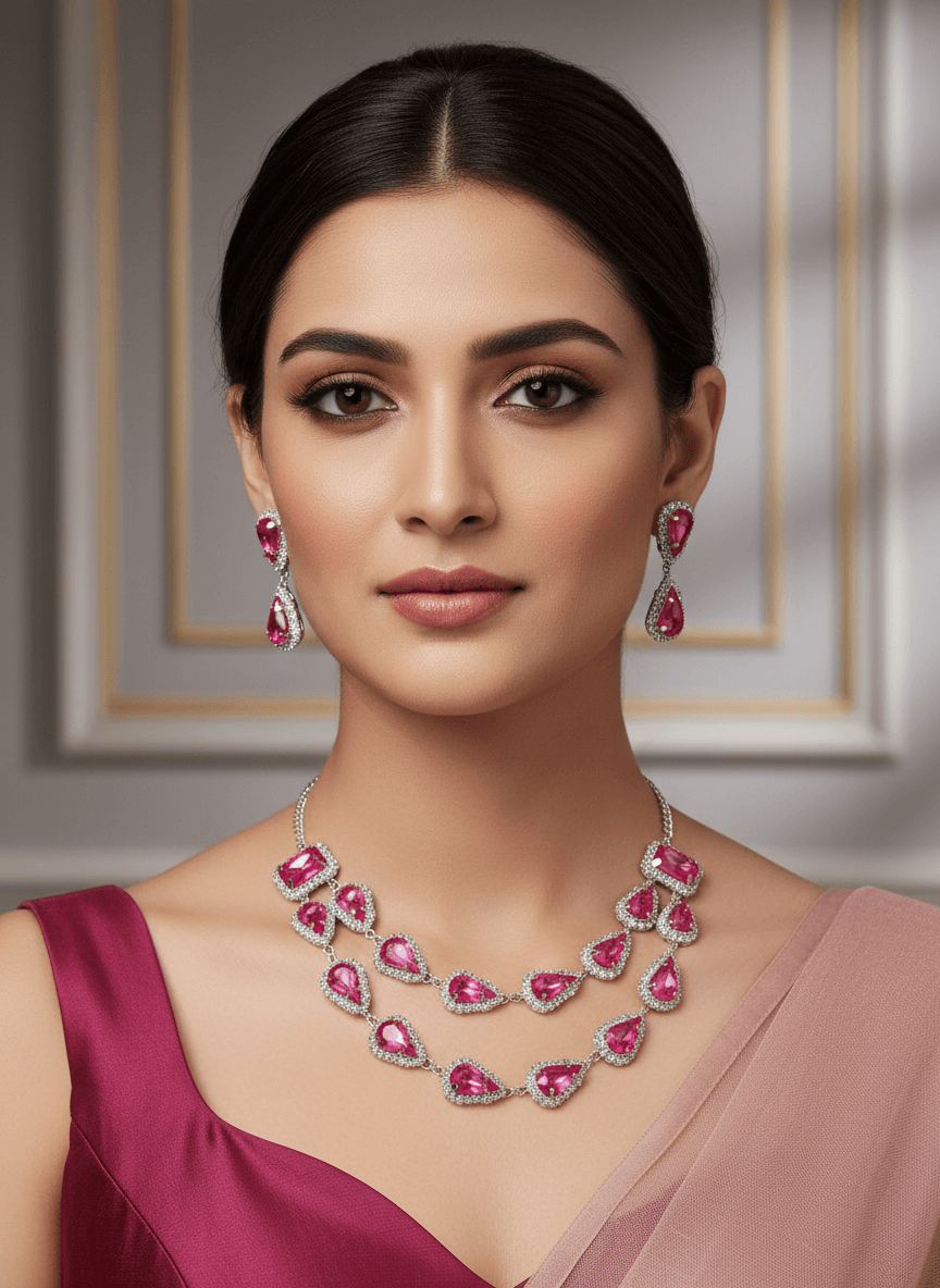 Pink Tilak Necklace & Earrings Set