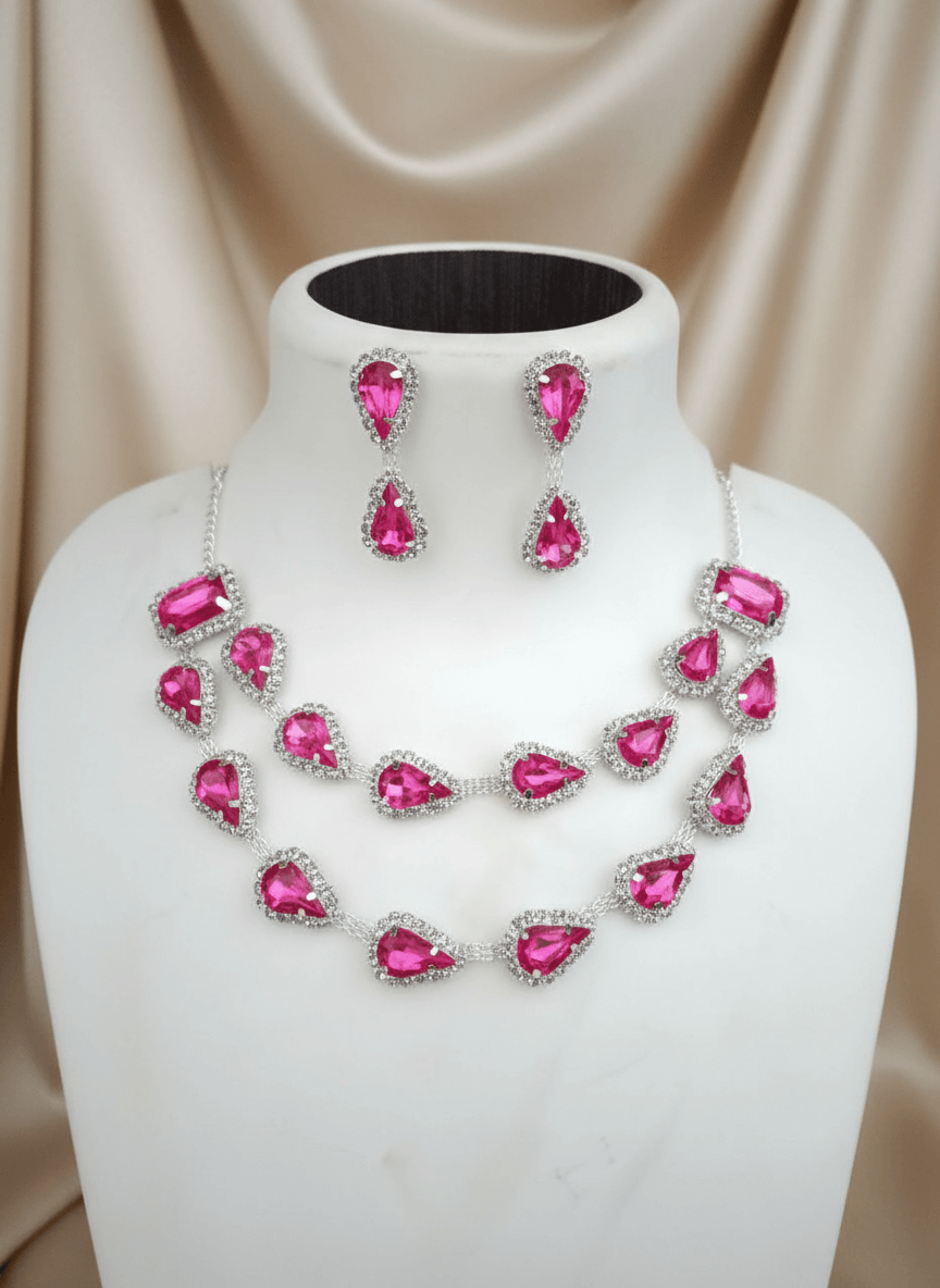 Pink Tilak Necklace & Earrings Set