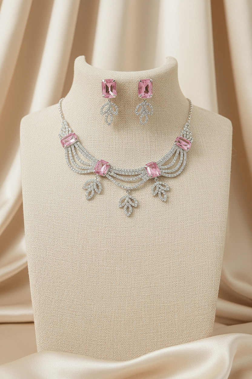 Pink Leaf Premium & Elegant & Earrings Set