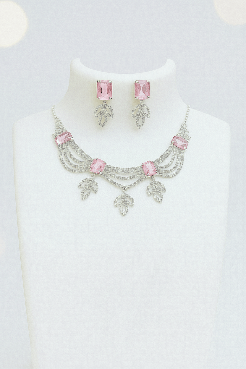 Pink Leaf Premium & Elegant & Earrings Set