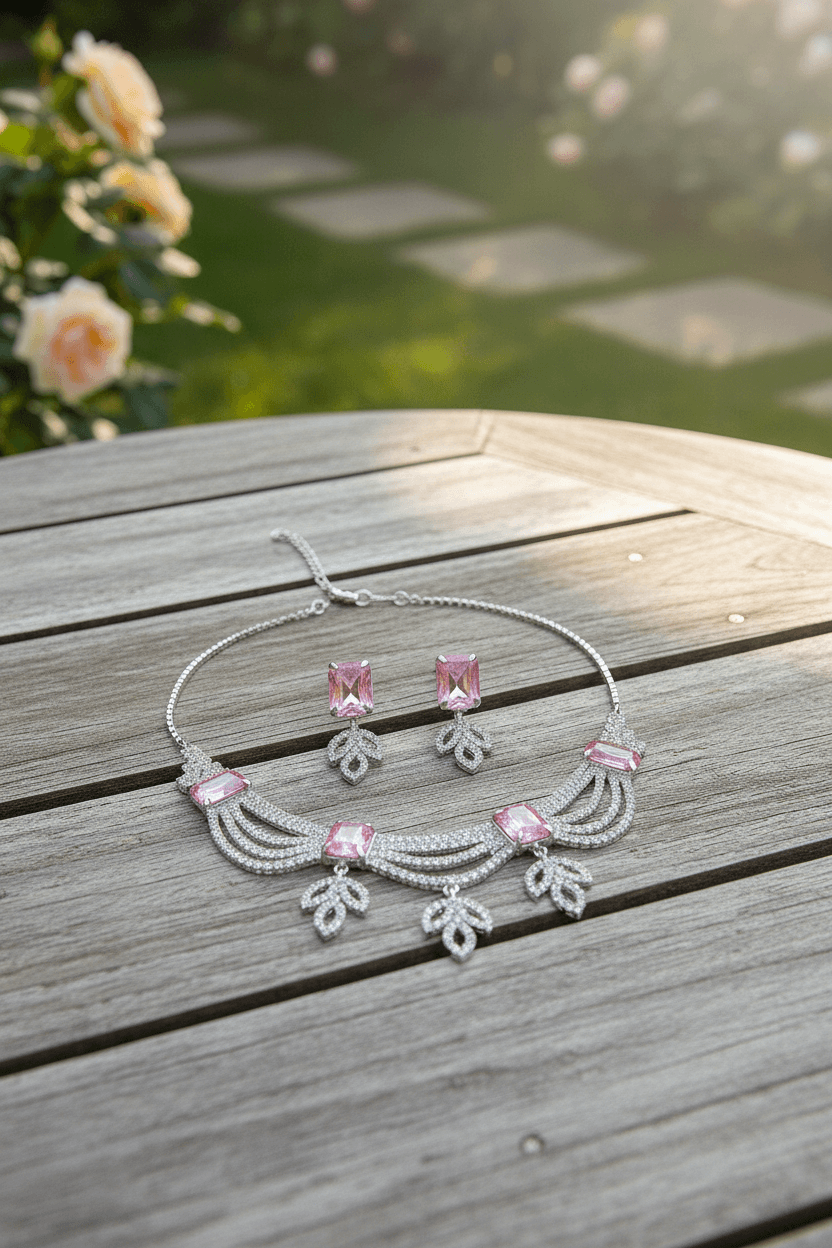 Pink Leaf Premium & Elegant & Earrings Set