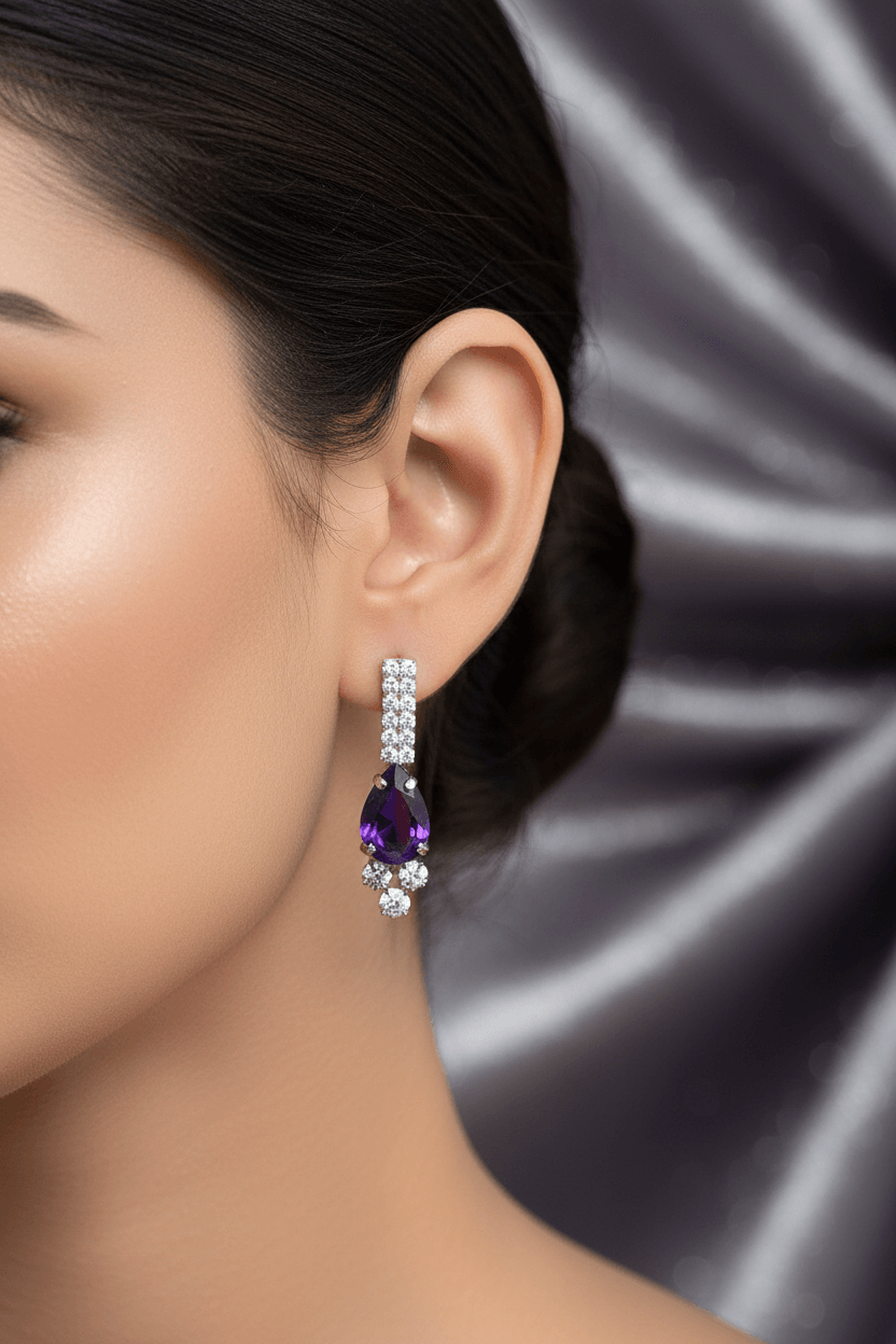 Purple Floral Pear Premium Necklace & Earrings Set