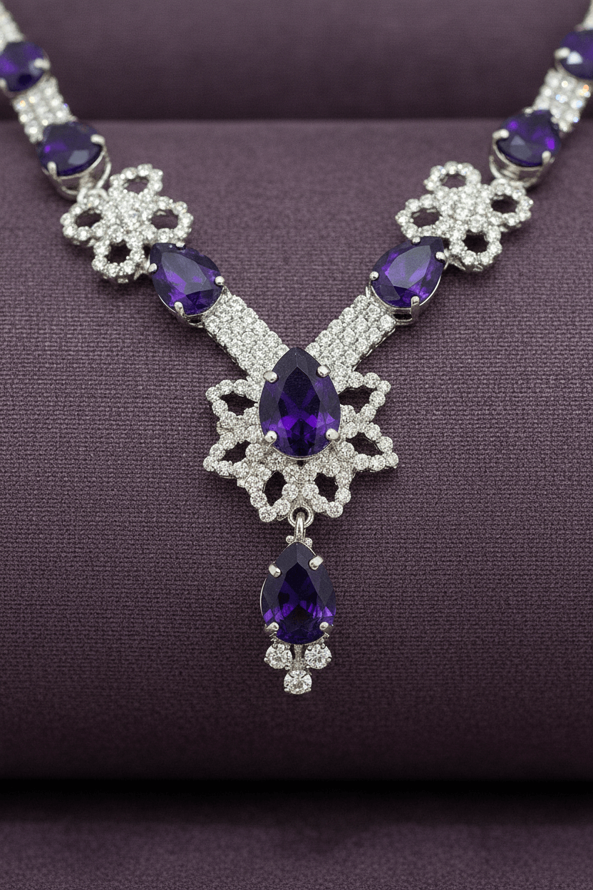 Purple Floral Pear Premium Necklace & Earrings Set