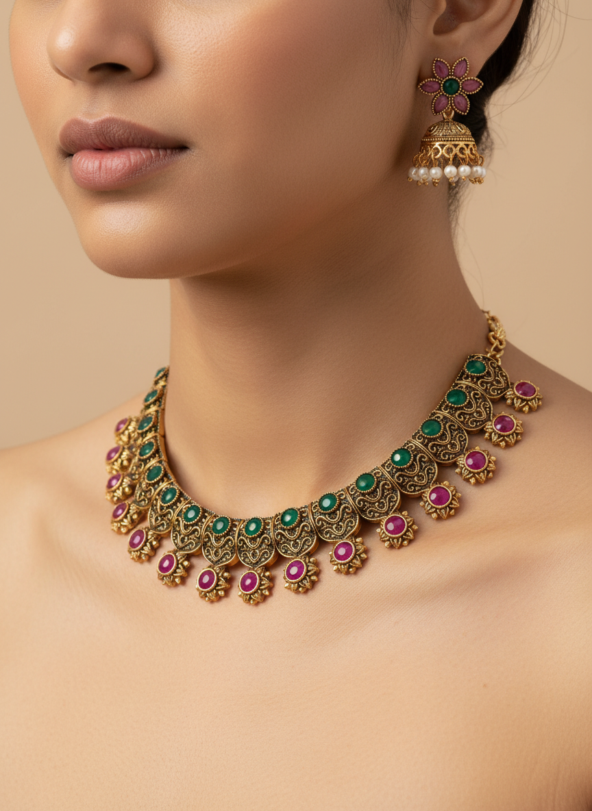 Heavy Antique Bridal Necklace Set