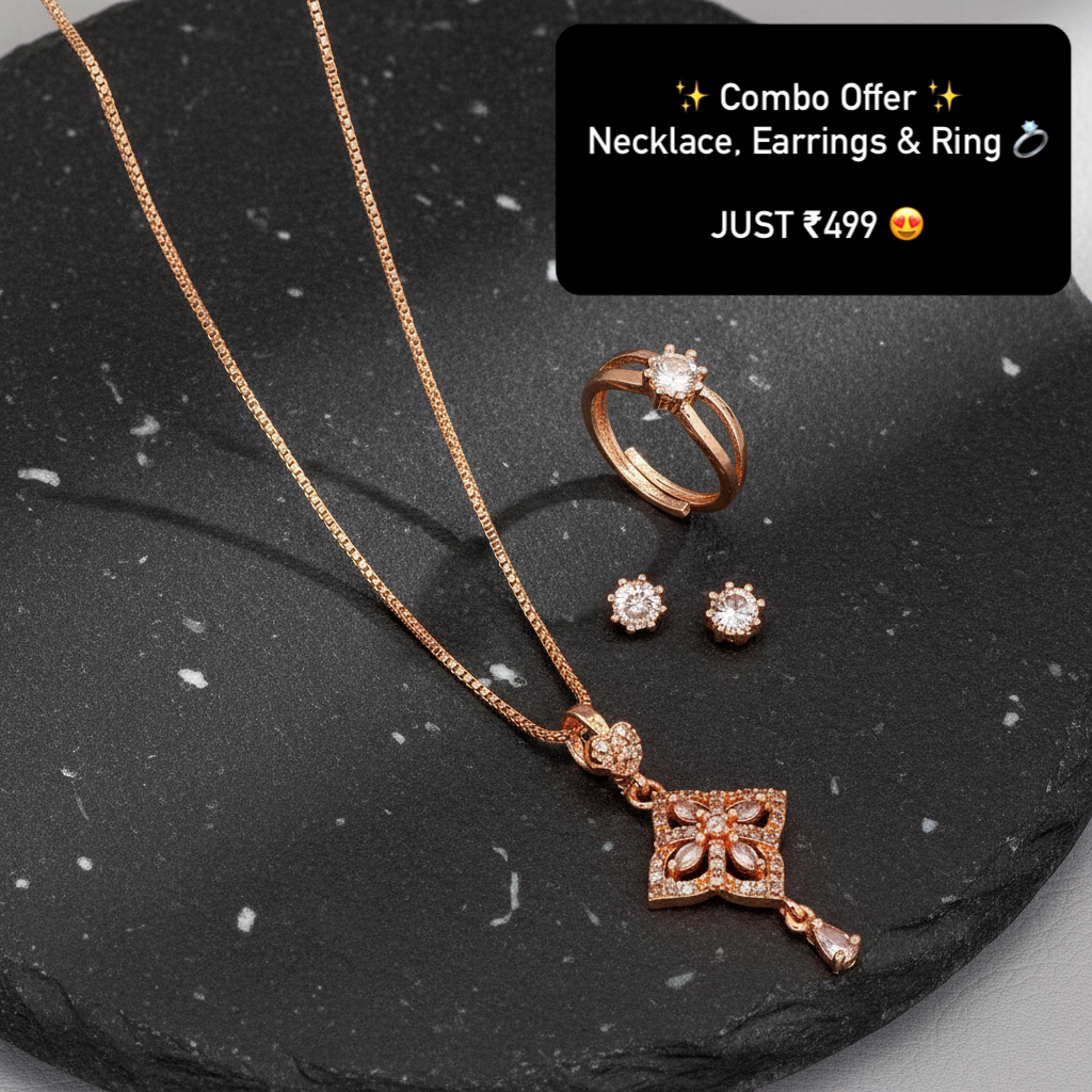 Square Floral Rose Gold Jewelry Set