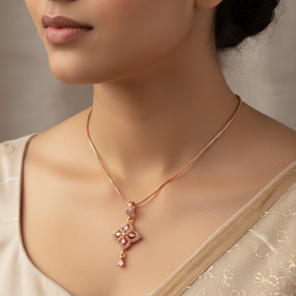 Square Floral Rose Gold Jewelry Set