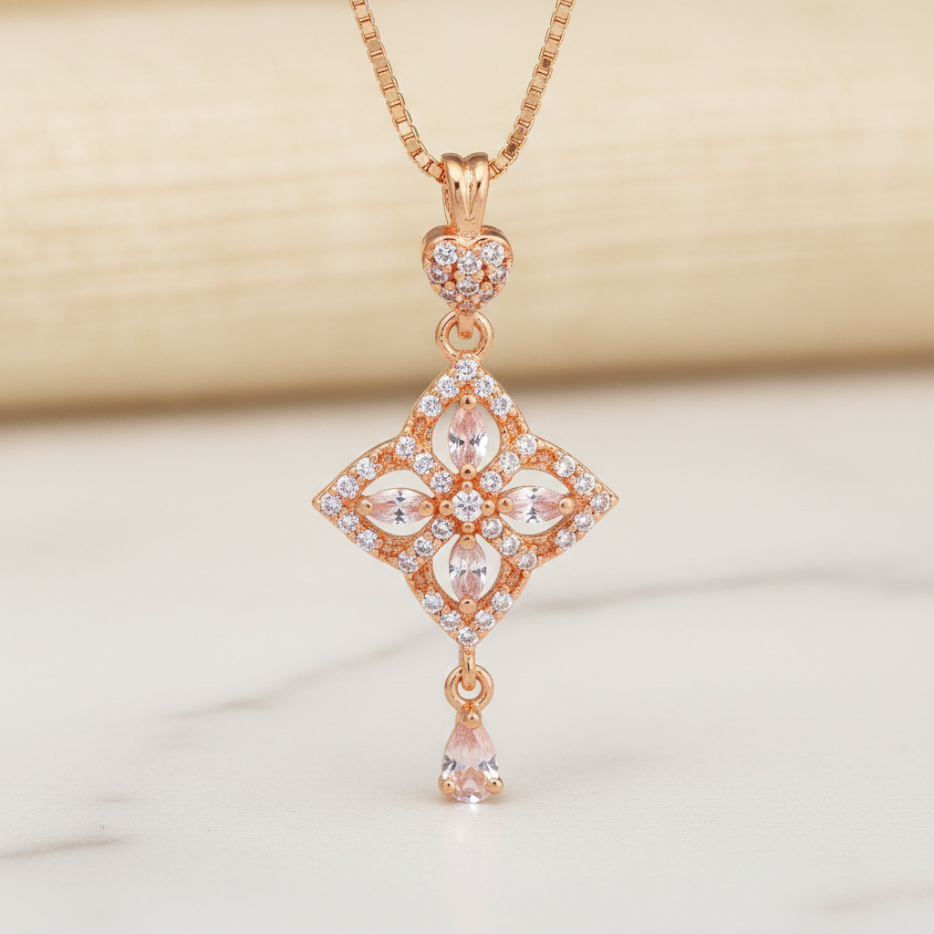 Square Floral Rose Gold Jewelry Set