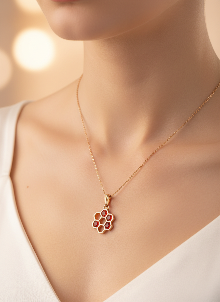 RED HEXAGON PENDANT CHAIN