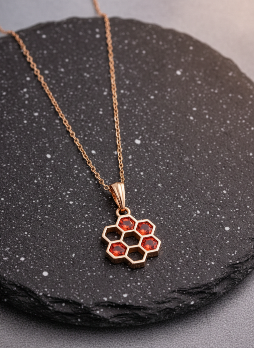 RED HEXAGON PENDANT CHAIN