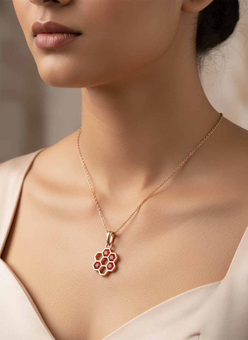 RED HEXAGON PENDANT CHAIN