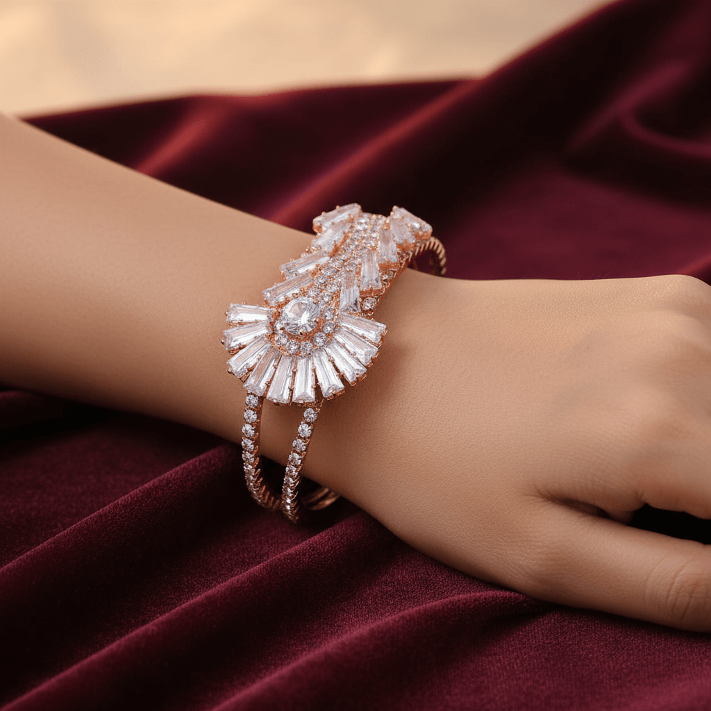 Rose Gold Alloy Premium & Elegant ( Starburst Crystal ) Bracelet For Women & Girl