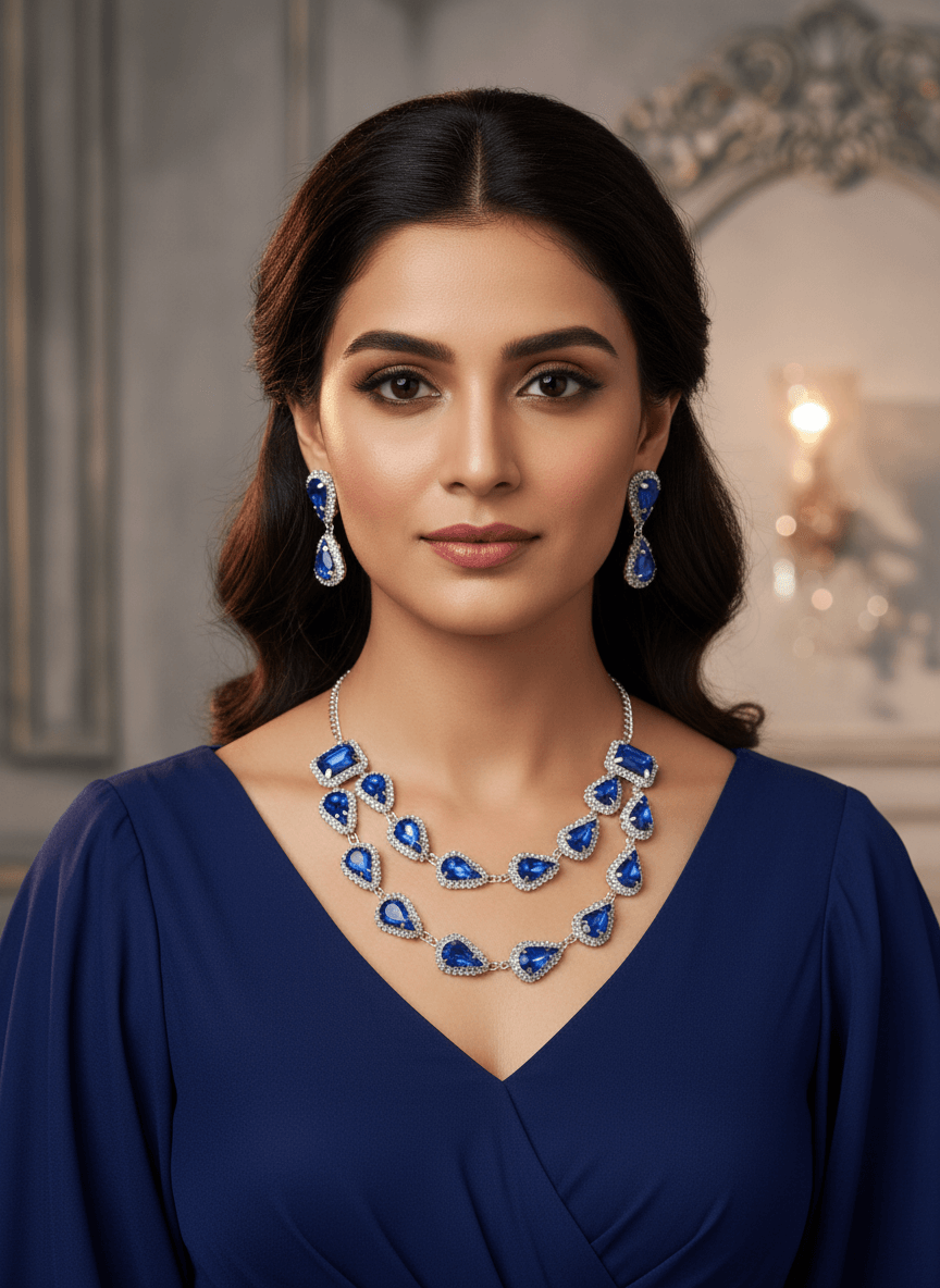 Royal Blue Tilak Premium Necklace & Earrings Set