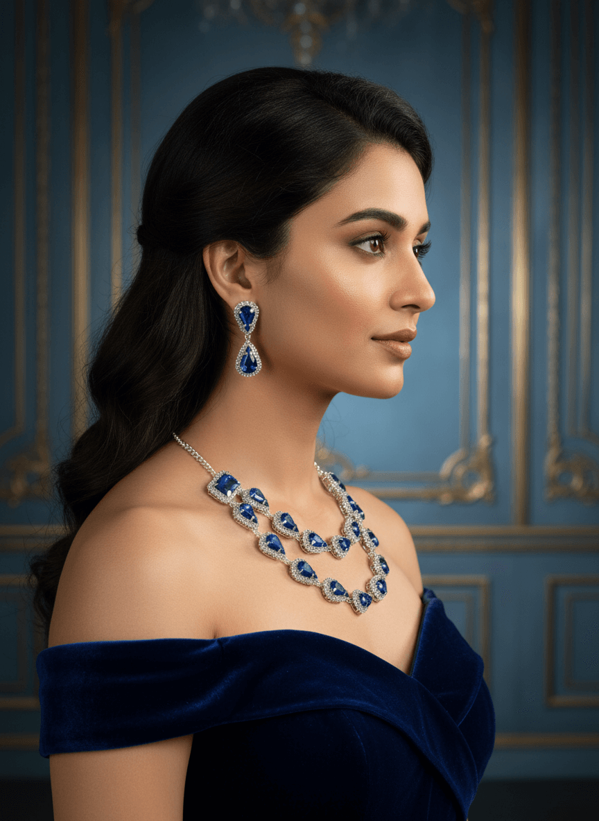 Royal Blue Tilak Premium Necklace & Earrings Set