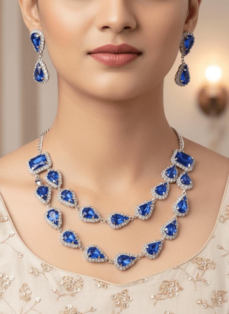 Royal Blue Tilak Premium Necklace & Earrings Set
