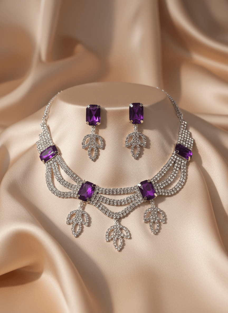 Purple Leaf Premium Necklace & Earrings Set