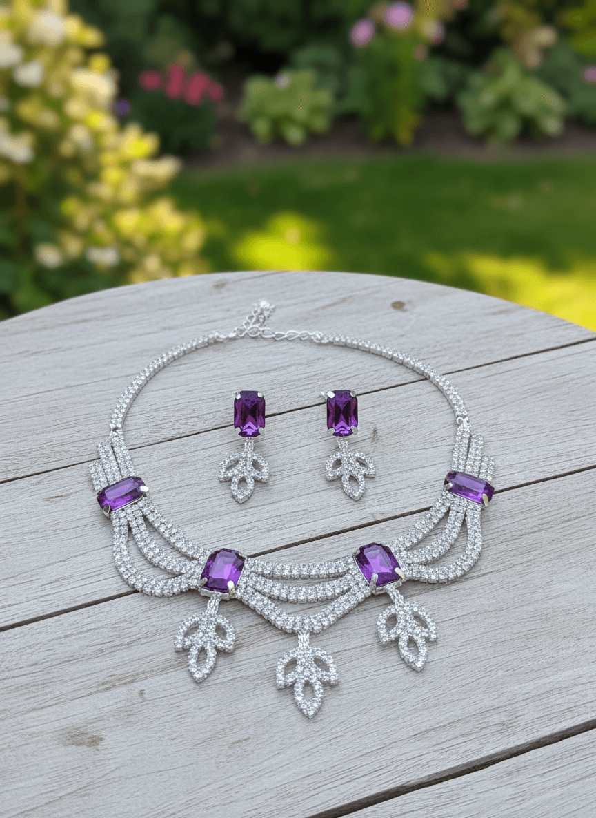 Purple Leaf Premium Necklace & Earrings Set