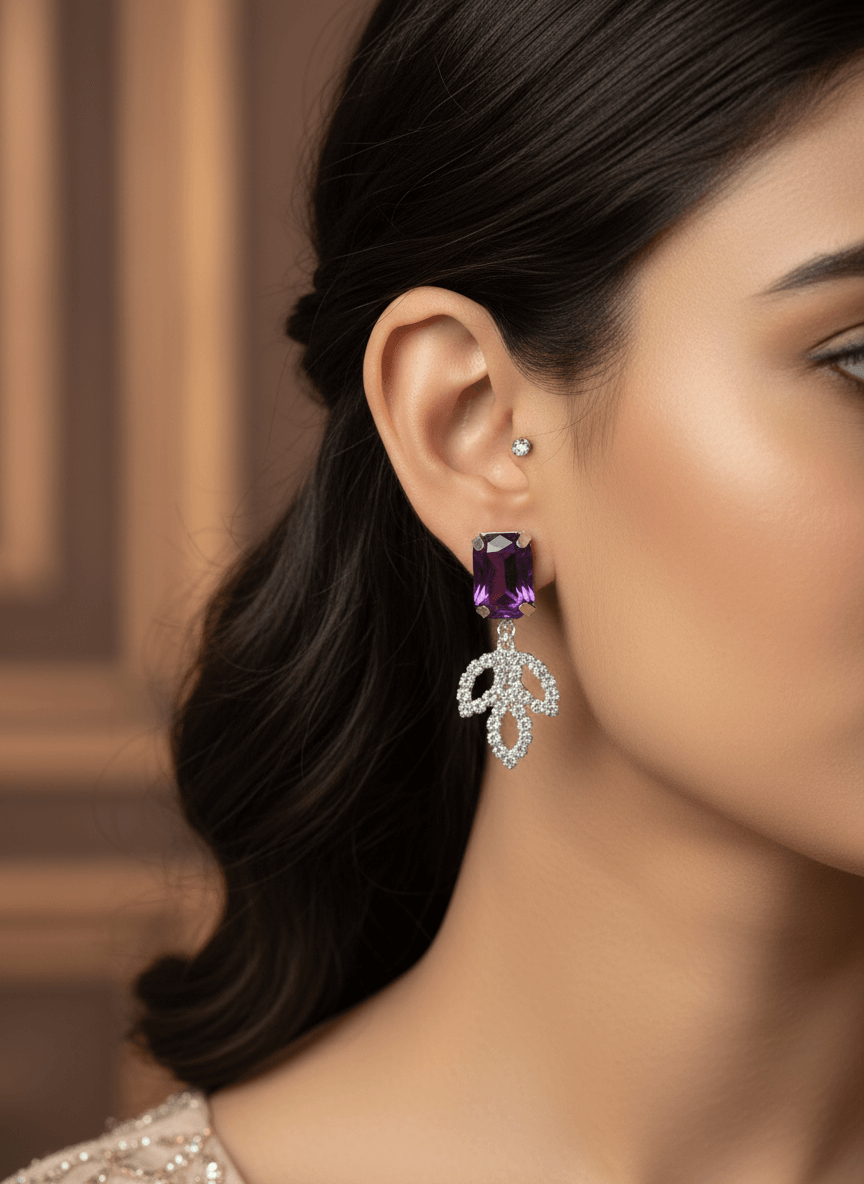 Purple Leaf Premium Necklace & Earrings Set