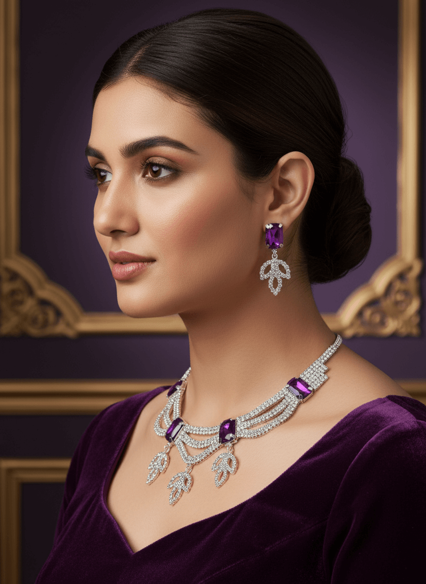 Purple Leaf Premium Necklace & Earrings Set