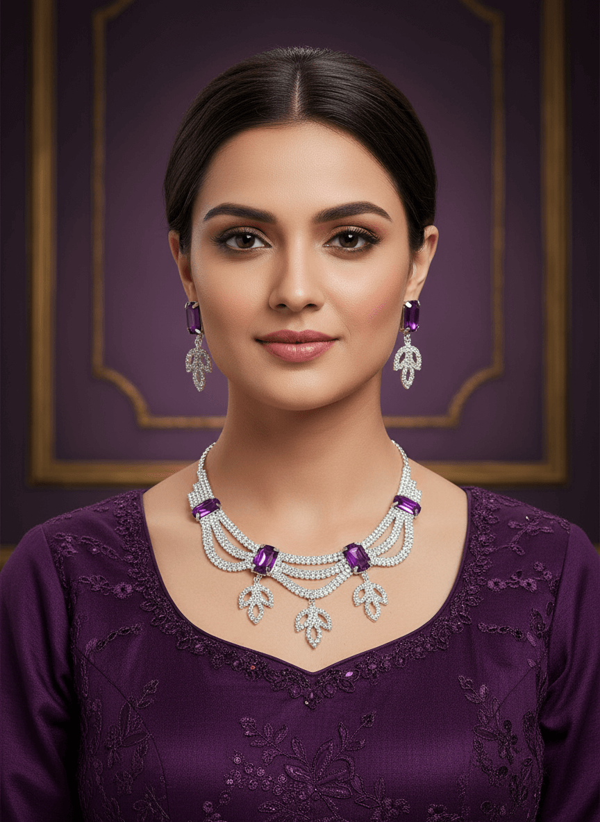 Purple Leaf Premium Necklace & Earrings Set