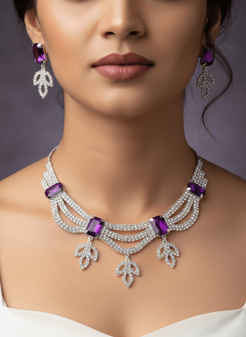 Purple Leaf Premium Necklace & Earrings Set