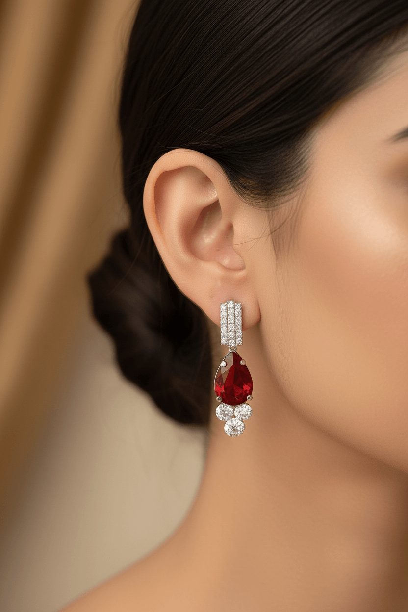 Red Floral Pear Premium Necklace & Earrings Set