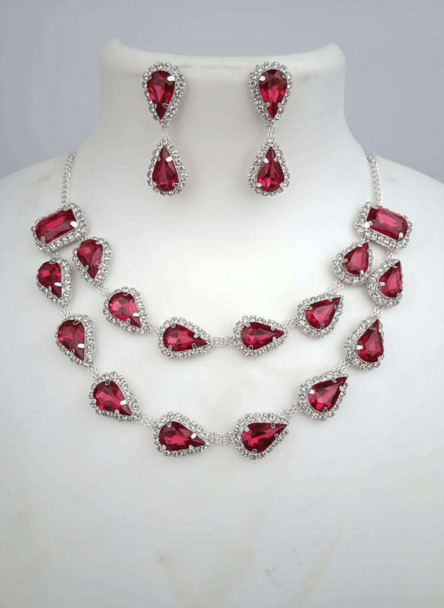 Ruby Red Tilak Premium & Elegant ( Pear ) Necklace & Earrings Set For Women & Girl