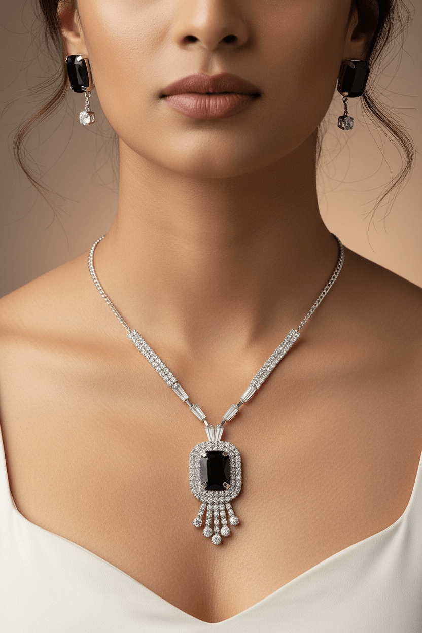 Black Rangila Premium Necklace & Earrings Set